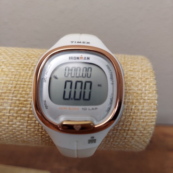 Timex Ironman Watch Women White Rose Gold Tone Digital 10Lap New Battery - Picture 15 of 15
